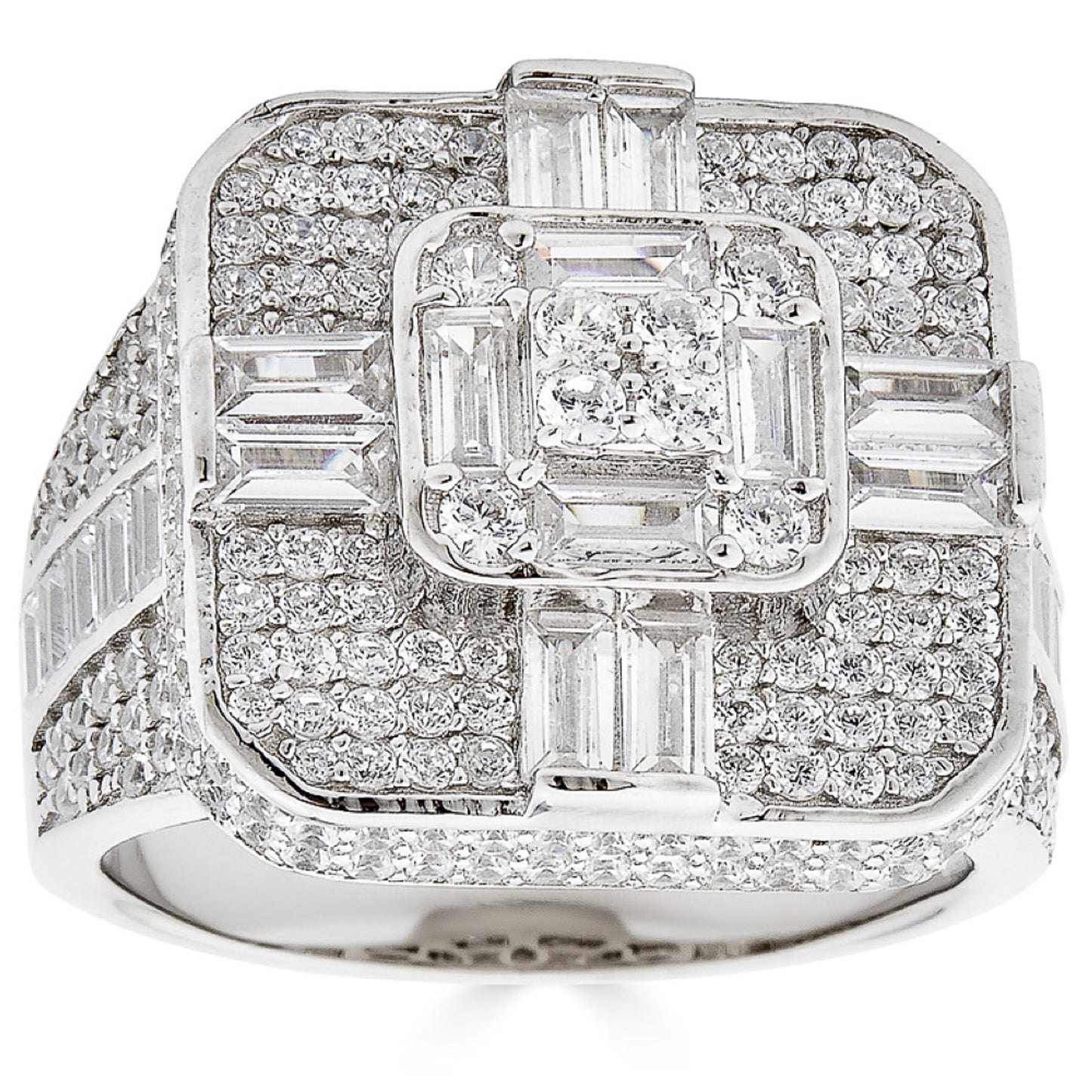 Detroit Iced Out Ring - 925 Silver - CZ Baguette Stones