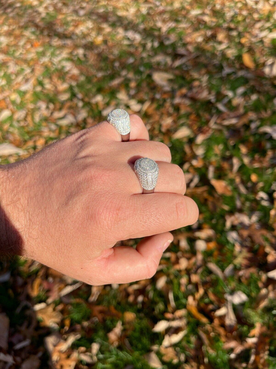 Solid 925 Silver Iced Hip Hop Pinky Ring REAL MOISSANITE Stone Pass Diamond Test