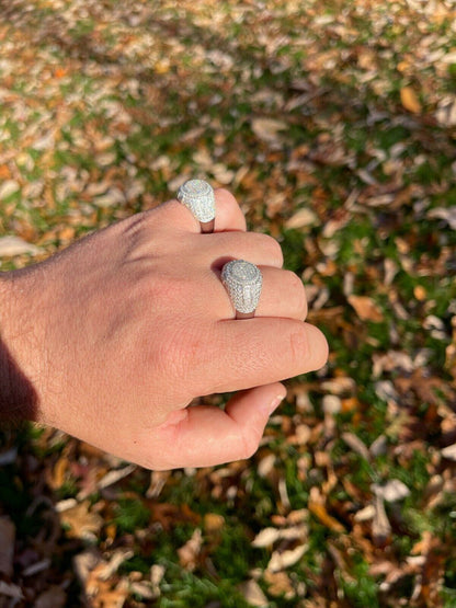 Solid 925 Silver Iced Hip Hop Pinky Ring REAL MOISSANITE Stone Pass Diamond Test