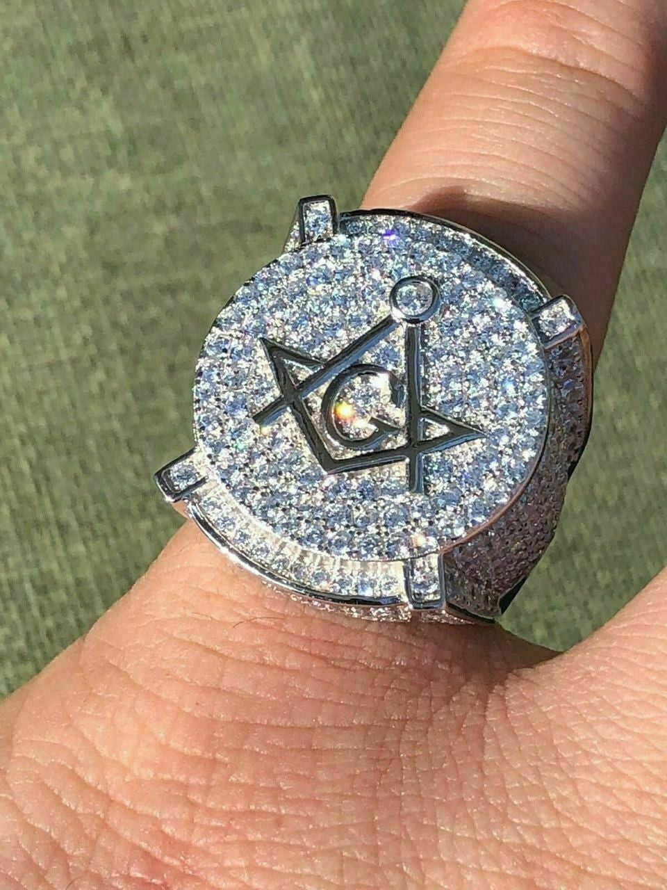 Freemason - The Secret Iced Out Ring - 14k Gold Vermeil 925 Silver - CZ StonesFreemason - The Secret Iced Out Ring - 14k Gold Vermeil 925 Silver - CZ Stones