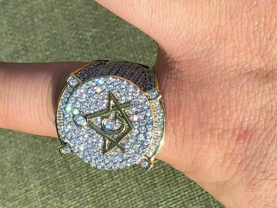 Freemason - The Secret Iced Out Ring - 14k Gold Vermeil 925 Silver - CZ StonesFreemason - The Secret Iced Out Ring - 14k Gold Vermeil 925 Silver - CZ Stones