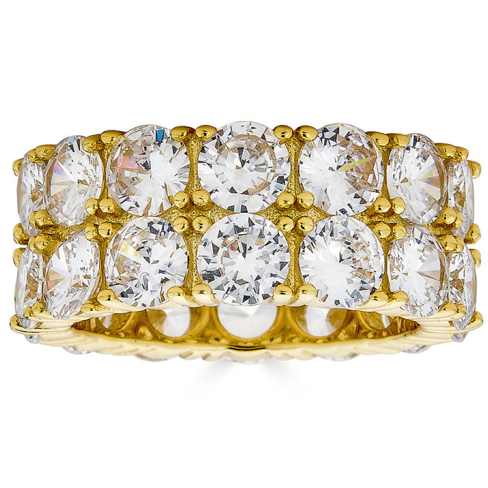 Double Row Eternity Ring - 14k Yellow Gold Vermeil/Natural 925 Silver - CZ Stones