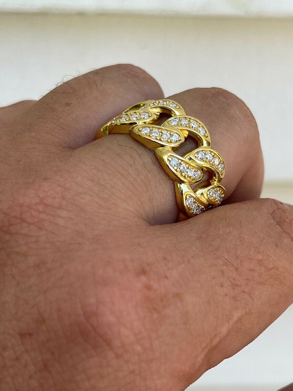 MOISSANITE Iced Out Cuban Link Ring - Timeless Classic - 14k Gold Vermeil 925 Silver