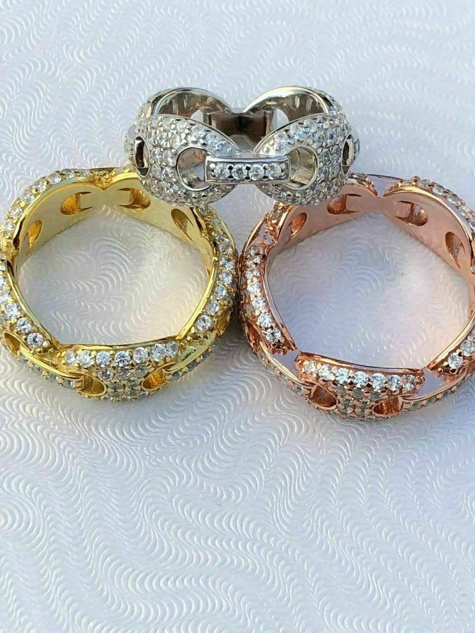 Gucci Link Ring - 14k Yellow/Rose/White Gold Vermeil 925 Silver - CZ Stones