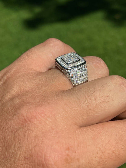 MOISSANITE Everyday Classsic Square Iced Out Ring - 925 Silver