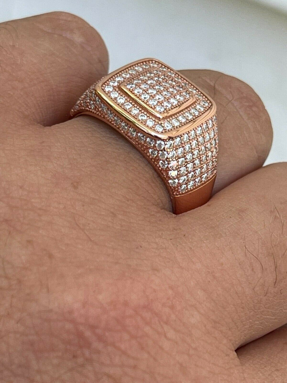 MOISSANITE Everyday Classsic Square Iced Out Ring - Rose Gold Vermeil 925 Silver