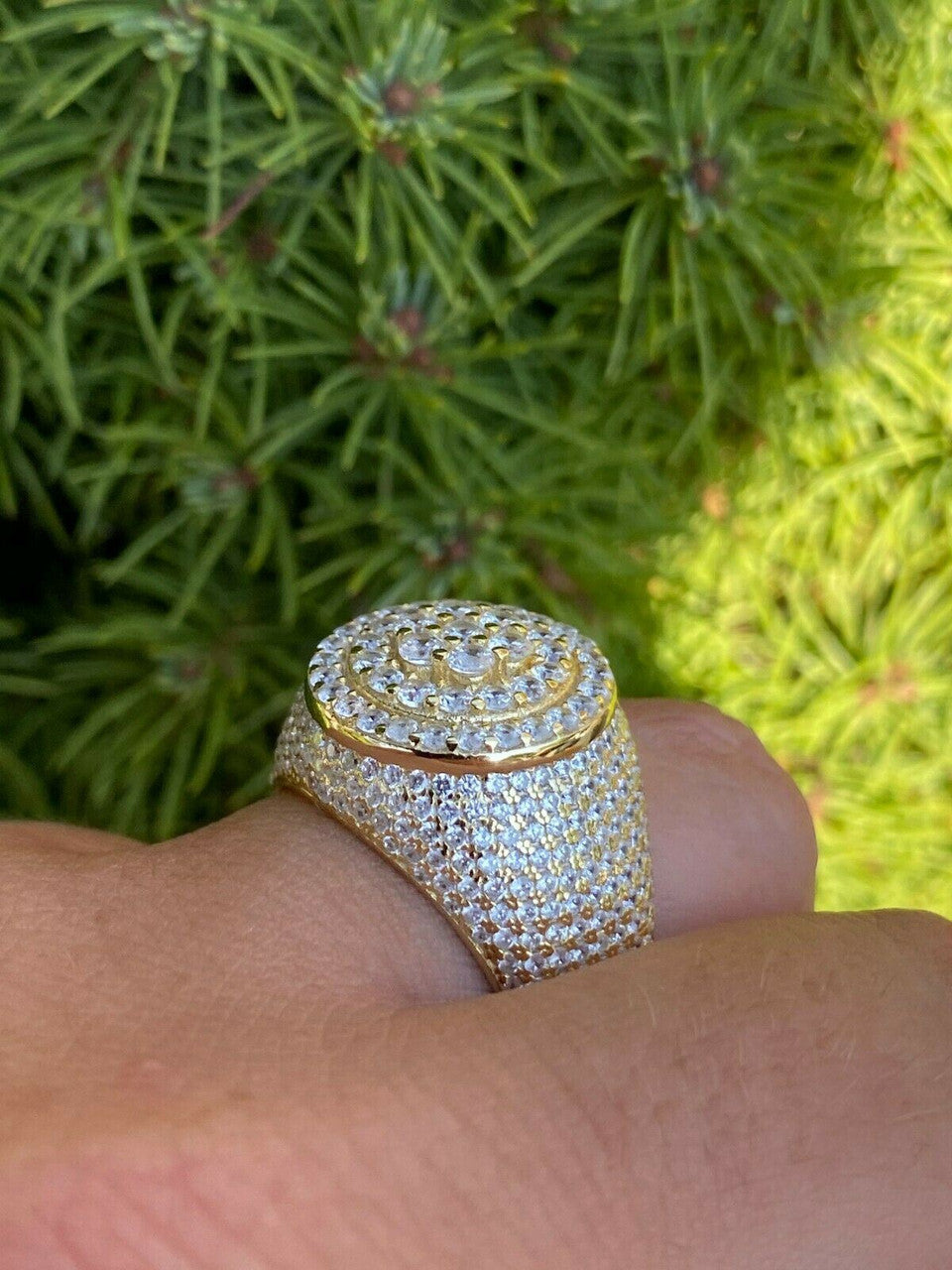 Round Cluster Iced Out Ring - 14k Gold Vermeil 925 Silver - CZ Stones