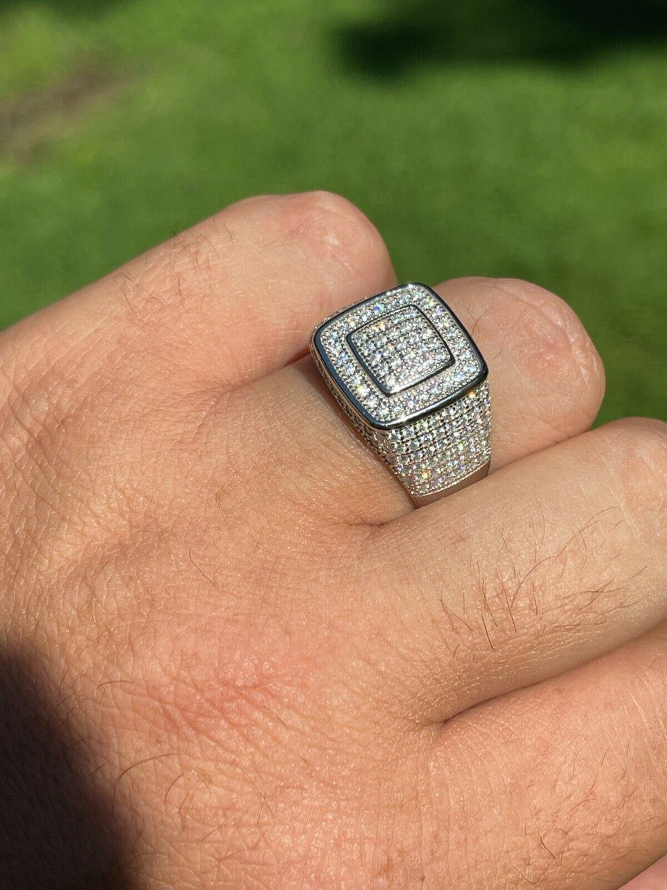 MOISSANITE Everyday Classsic Square Iced Out Ring - 925 Silver