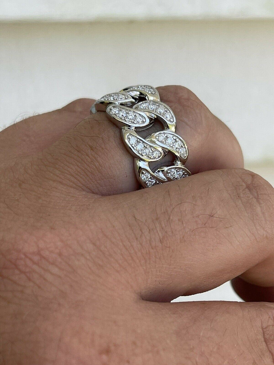 MOISSANITE Iced Out Cuban Link Ring - Timeless Classic - 925 Silver