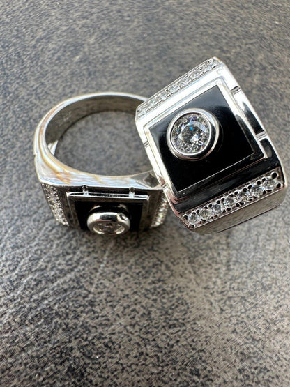 Moissanite Black Onyx Iced Out Ring -925 Silver