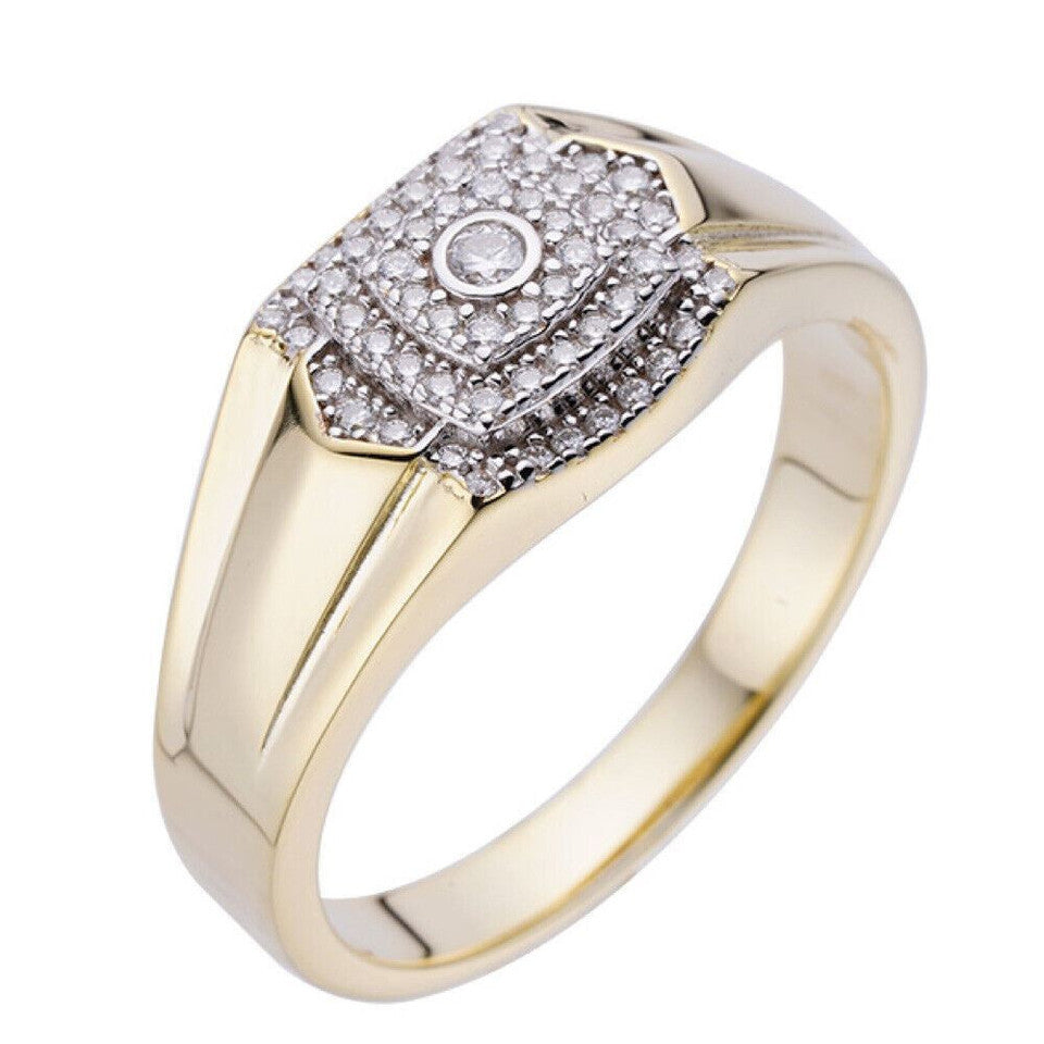 Real MOISSANITE Ring 14k Gold Plated 925 Silver Hip Hop Iced Pass Diamond Tester