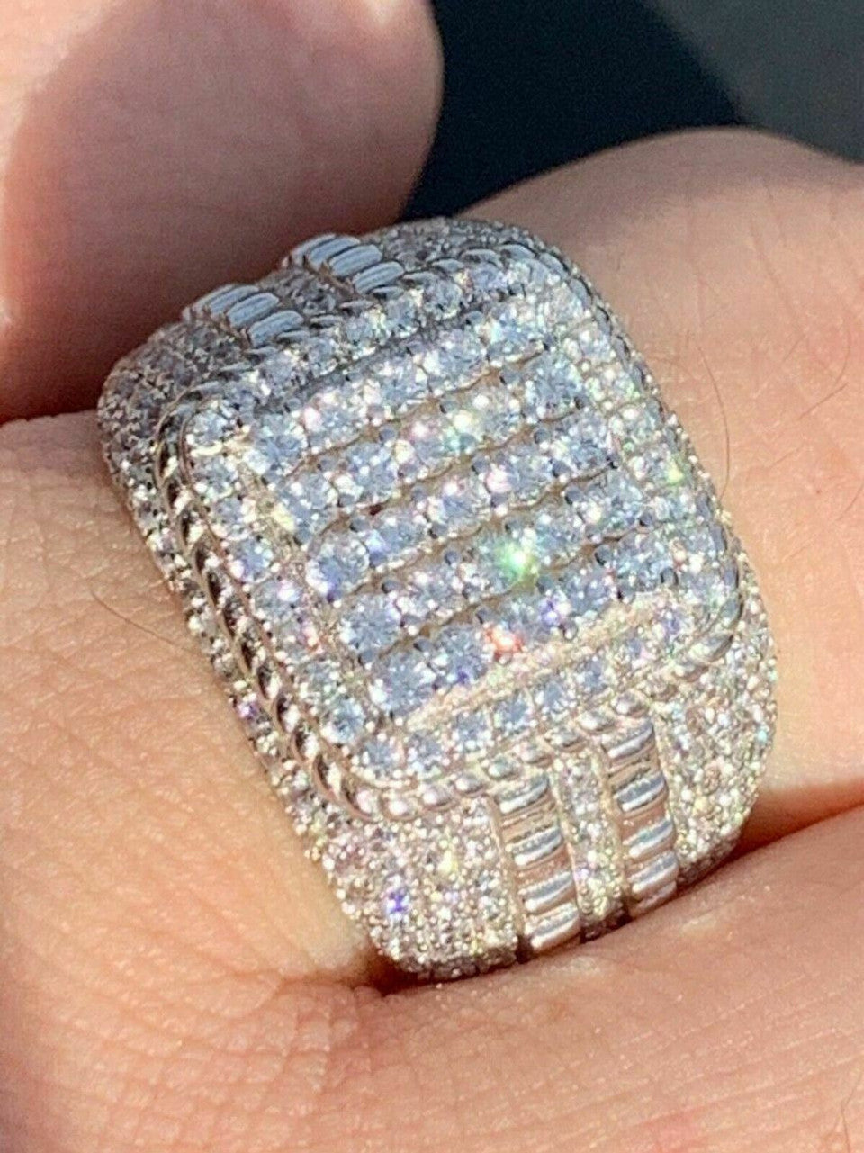 Sqaure Iced Out Chicago Ring - 925 Silver - CZ Stones