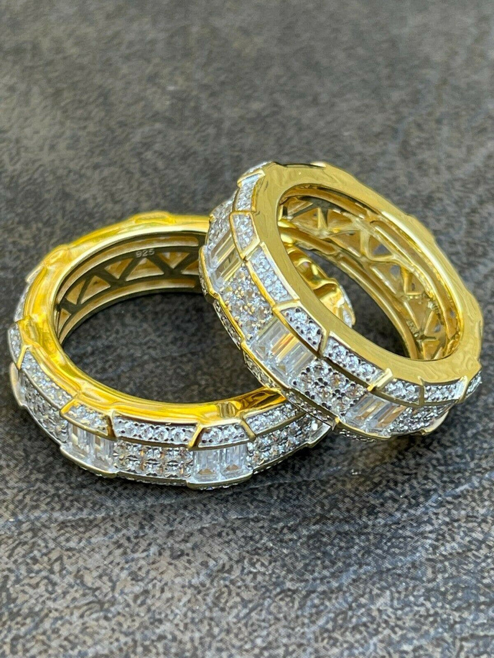 "Jewelry Is Art" Eternity Band Ring - 14k Gold Vermeil 925 Silver - Baguette CZ Stones