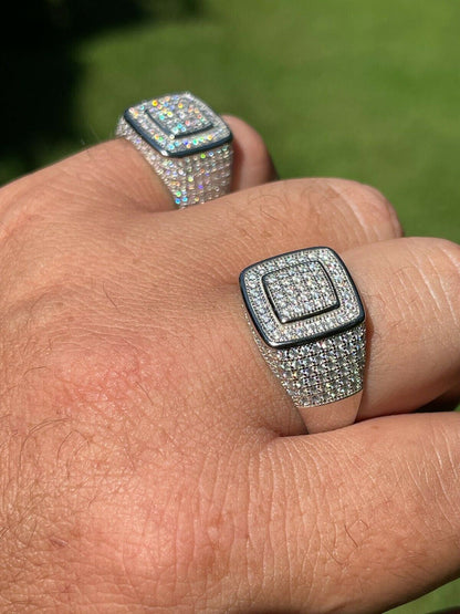 MOISSANITE Everyday Classsic Square Iced Out Ring - 925 Silver