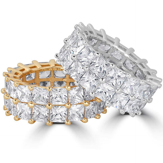 Double Row Princess Square Eternity Ring - 14k Yellow Gold Vermeil/Natural 925 Silver - CZ Stones