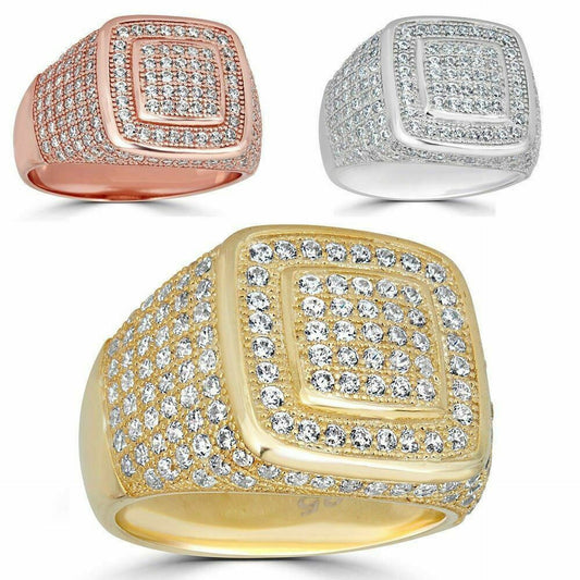 Everyday Classsic Square Iced Out Ring - 14k Yellow/Rose/White Gold Vermeil 925 Silver - CZ Stones