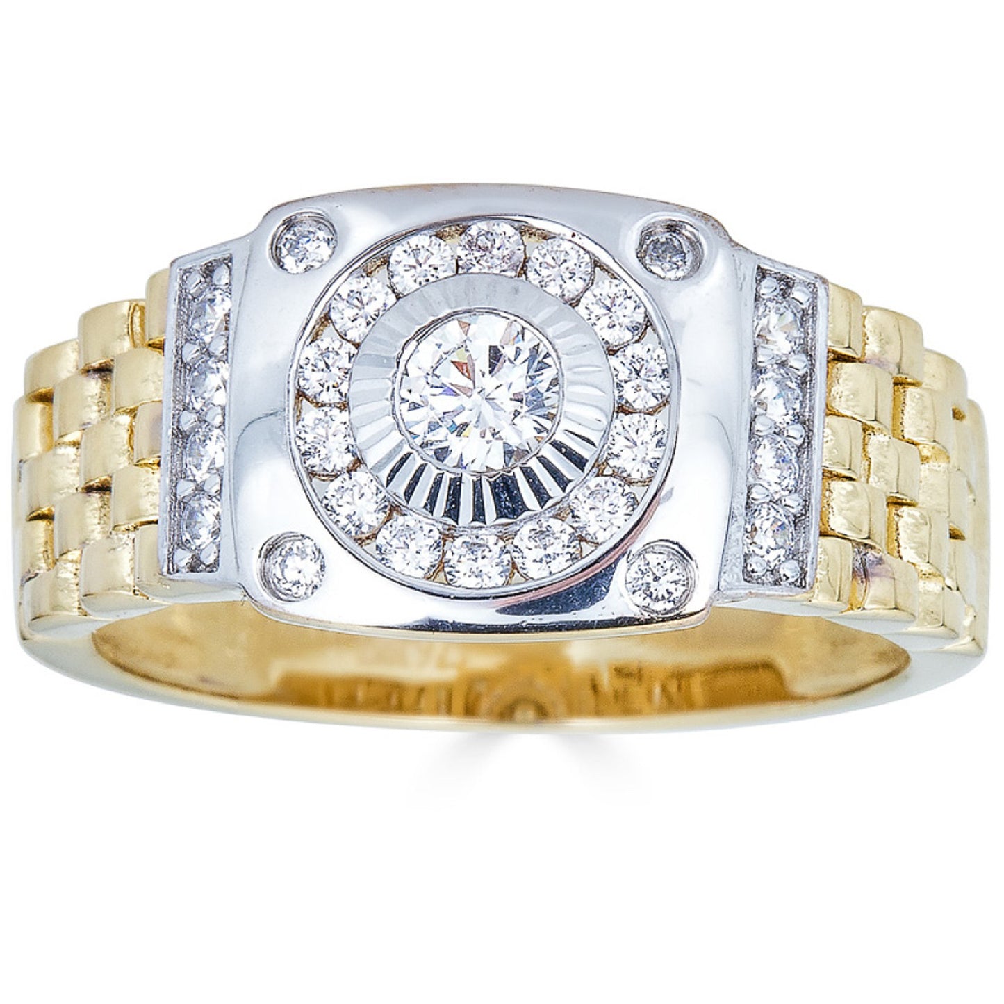 Flexible Rolex Band Ring - 14k Gold Vermeil 925 Silver Two Tone - CZ Stones