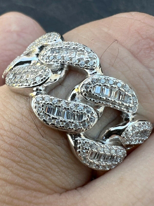 Florida Cuban Ring - 925 Silver - Baguette CZ Stones