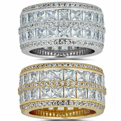 Forever BOSS Eternity Ring - 14k Yellow Gold Vermeil/Natural 925 Silver - CZ Stones