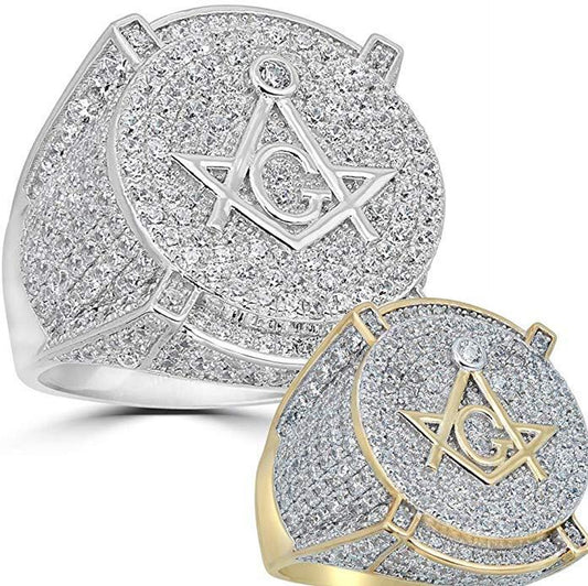 Freemason - The Secret Iced Out Ring - 14k Gold Vermeil 925 Silver - CZ StonesFreemason - The Secret Iced Out Ring - 14k Gold Vermeil 925 Silver - CZ Stones