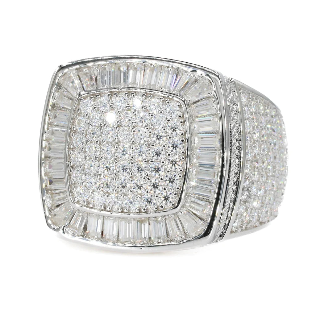 Fully Iced Baguette Faced Vvs Moissanite Diamond Ring
