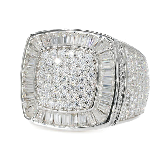 Fully Iced Baguette Faced Vvs Moissanite Diamond Ring