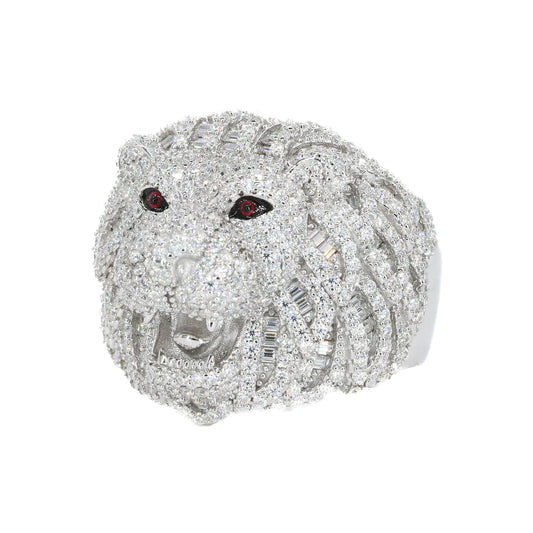 Fully Iced Baguette Lion VVS Moissanite Diamond Ring