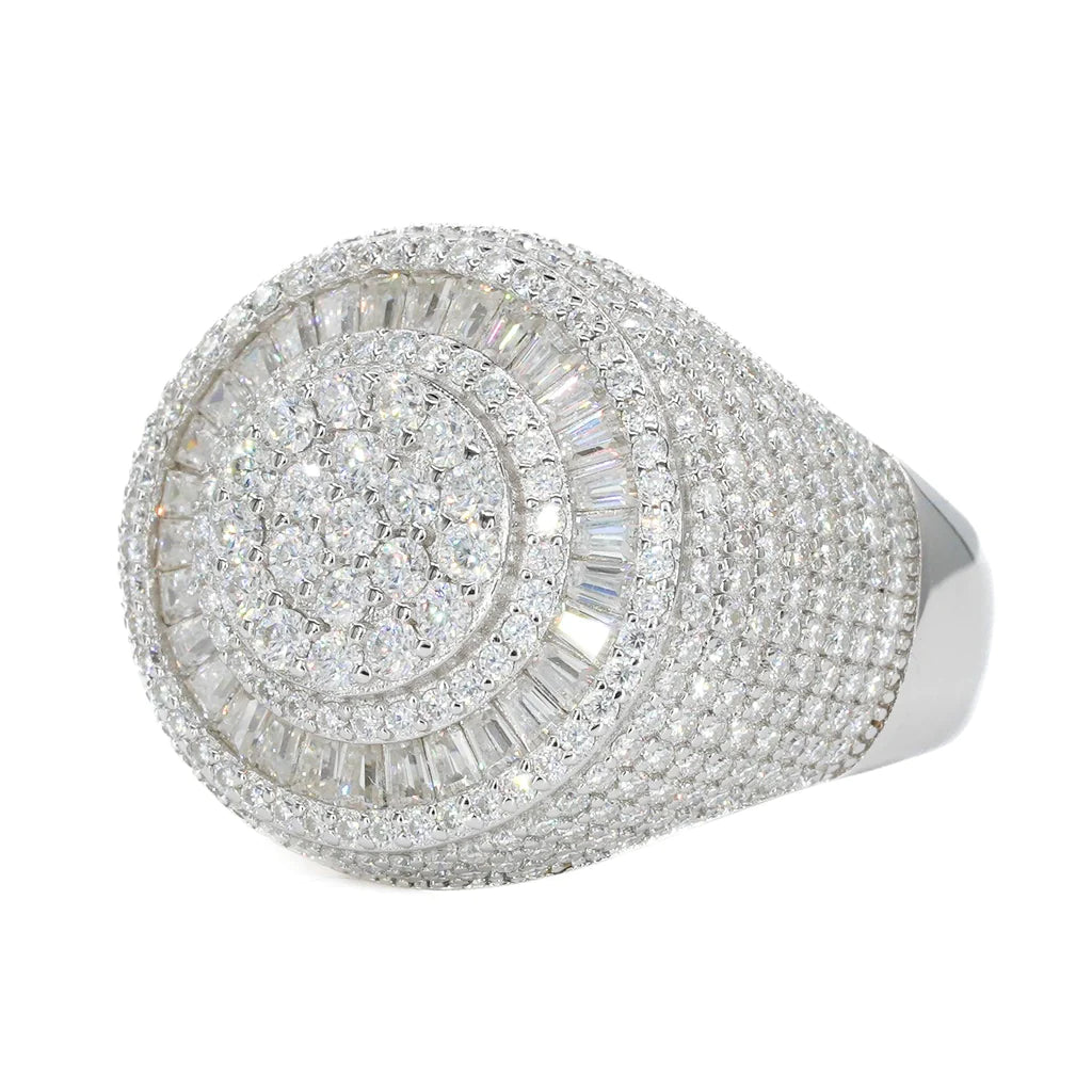 Fully Iced Baguette Round Face Vvs Moissanite Diamond Ring