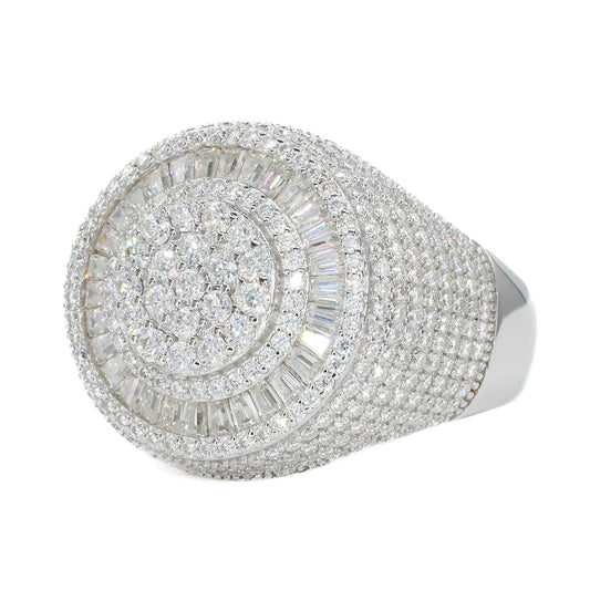 Fully Iced Baguette Round Face Vvs Moissanite Diamond Ring