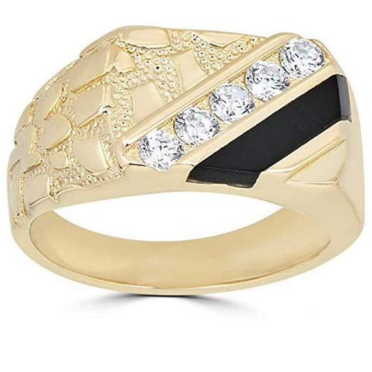 Gentelmen's Classic Nugget Ring - 925 Silver - Black Onyx & CZ Stones
