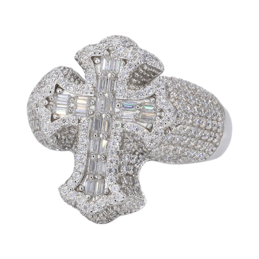 Gothic Baguette Cross Vvs Moissanite Diamond Ring