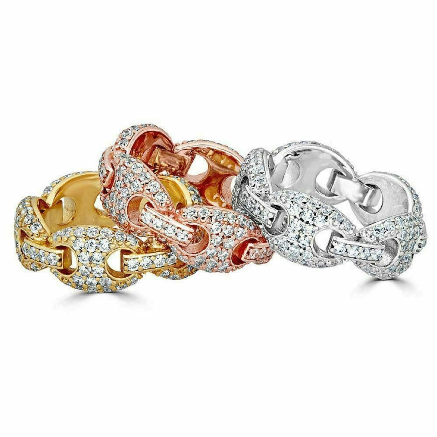 Gucci Link Ring - 14k Yellow/Rose/White Gold Vermeil 925 Silver - CZ Stones