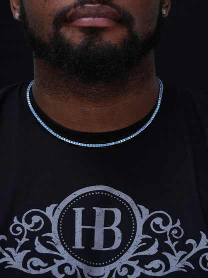 Tennis Chain Necklace Iced Out Blue CZ Stones - 925 Silver - 3mm - 16"-28"