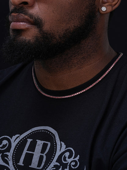 Pink MOISSANITE Tennis Chain Necklace Iced Out - 925 Silver - 3mm - 16"-28"