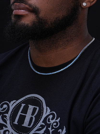 Tennis Chain Necklace Iced Out Blue CZ Stones - 925 Silver - 3mm - 16"-28"