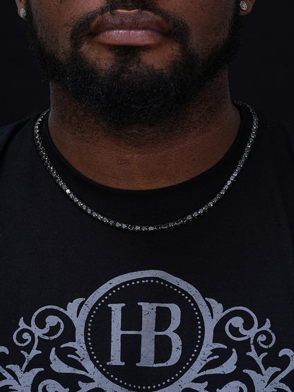 Black MOISSANITE Tennis Chain Necklace Iced Out - Black Rhodium Over 925 Silver - 5mm - 16"-28"