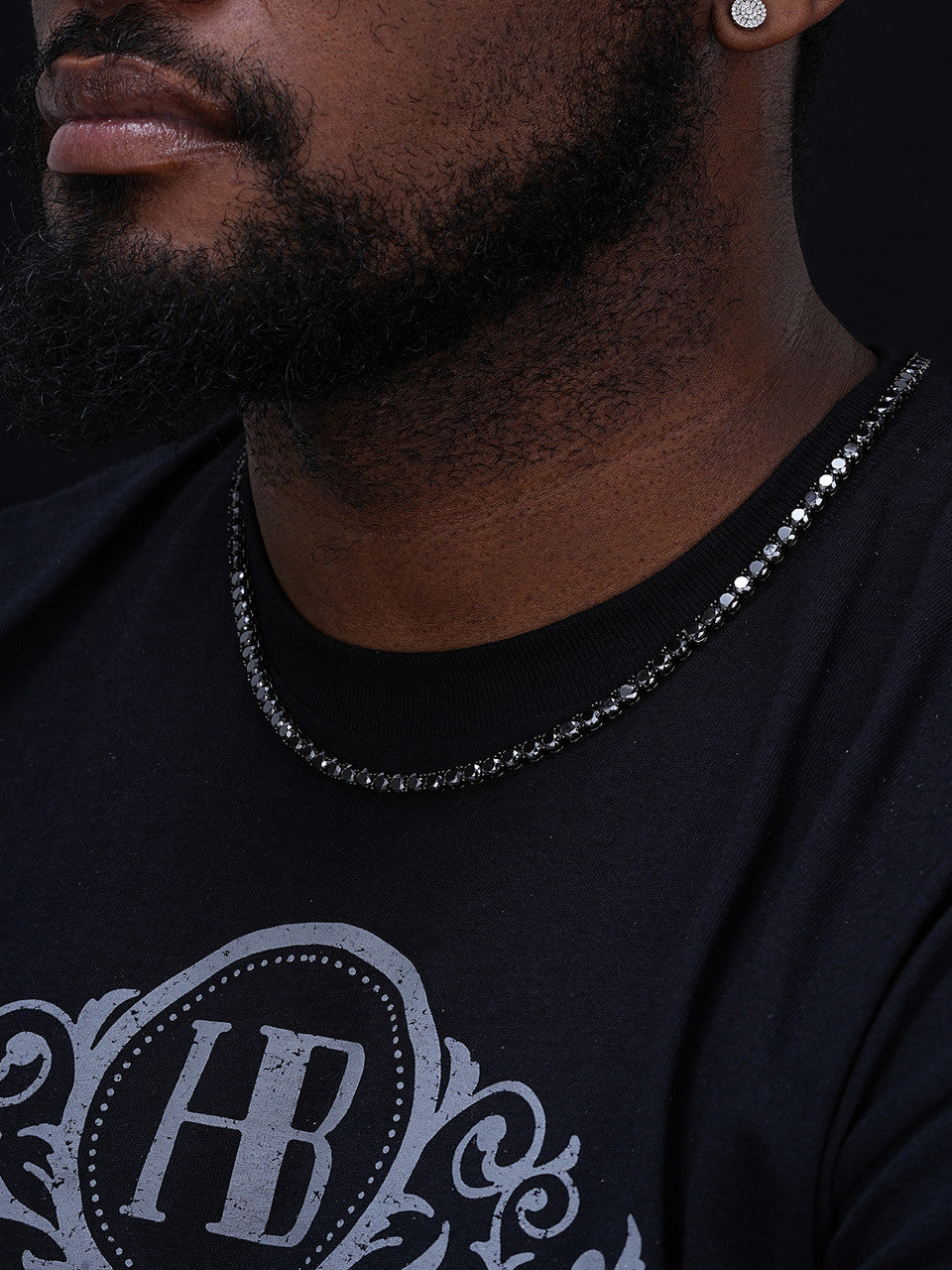 Black MOISSANITE Tennis Chain Necklace Iced Out - Black Rhodium Over 925 Silver - 5mm - 16"-28"