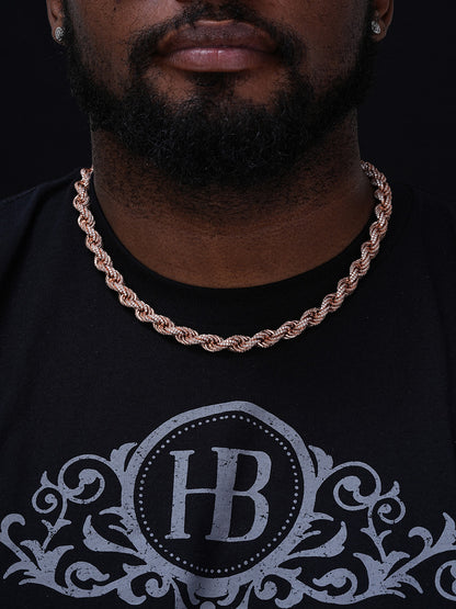 Rope Chain Necklace Iced Out CZ Stones - 14k Rose Gold Vermeil 925 Silver - 9mm - 16"-30"
