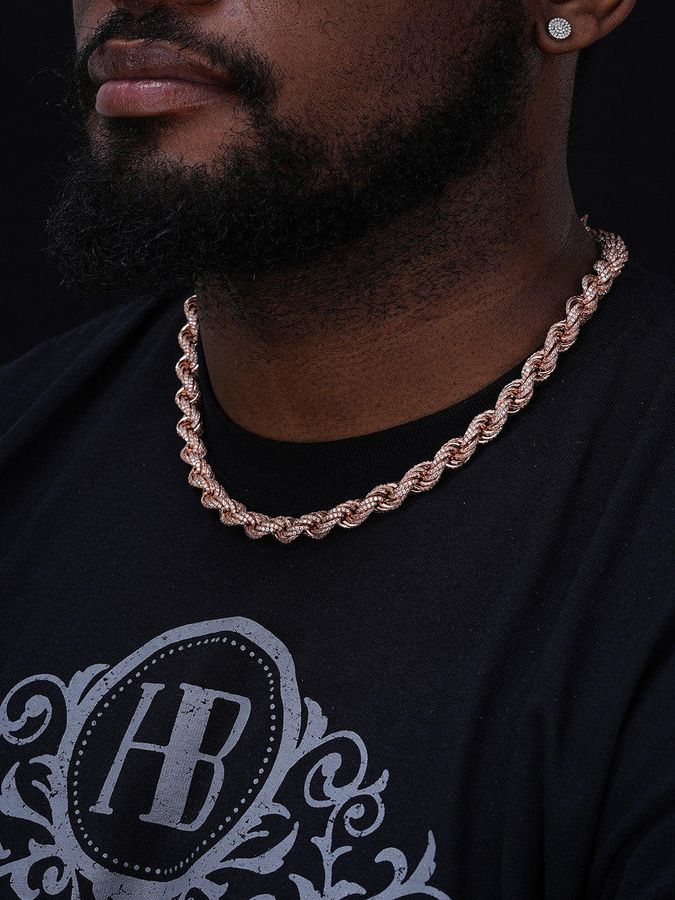 Rope Chain Necklace Iced Out CZ Stones - 14k Rose Gold Vermeil 925 Silver - 9mm - 16"-30"