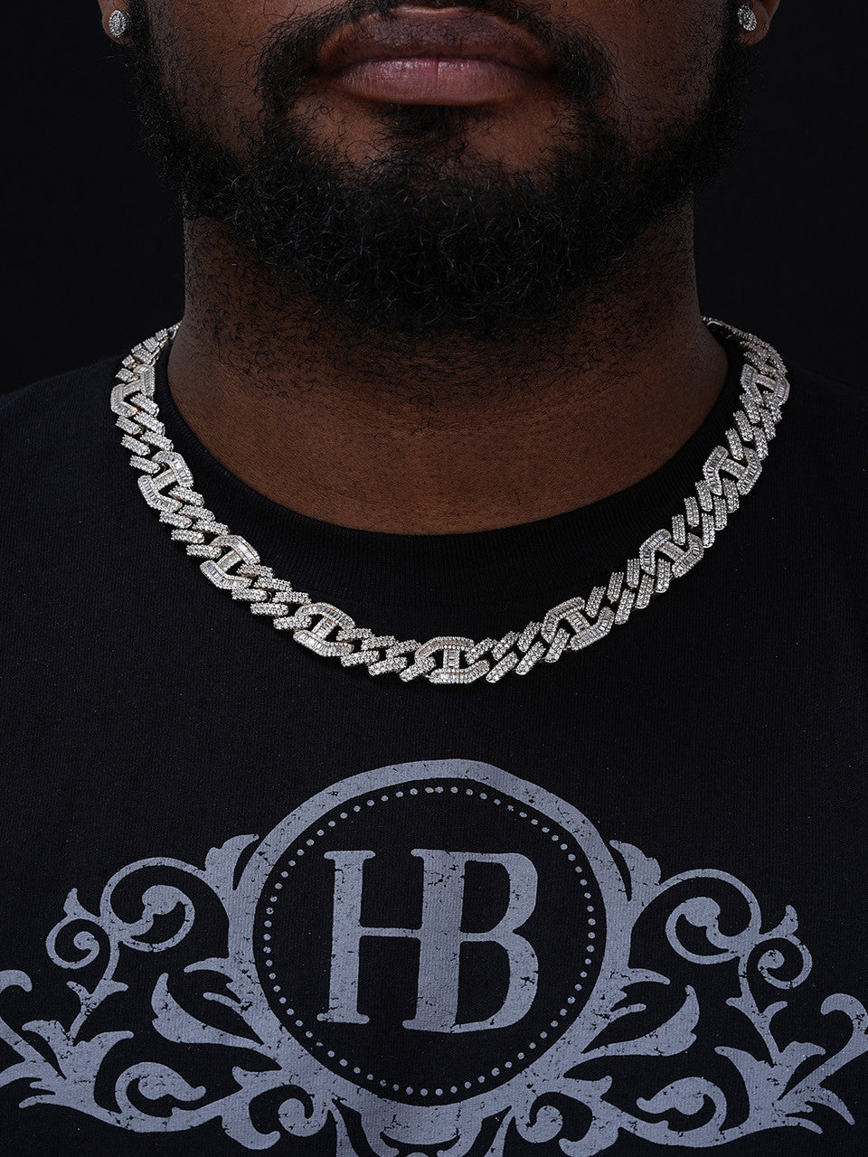 Figarucci Prong Cuban Link Chain Necklace Iced Out CZ Stones - 925 Silver - 15mm - 18"-30"