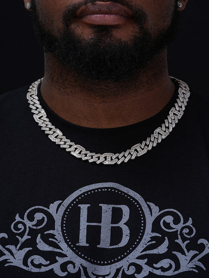 Figarucci Prong Cuban Link Chain Necklace Iced Out CZ Stones - 925 Silver - 15mm - 18"-30"