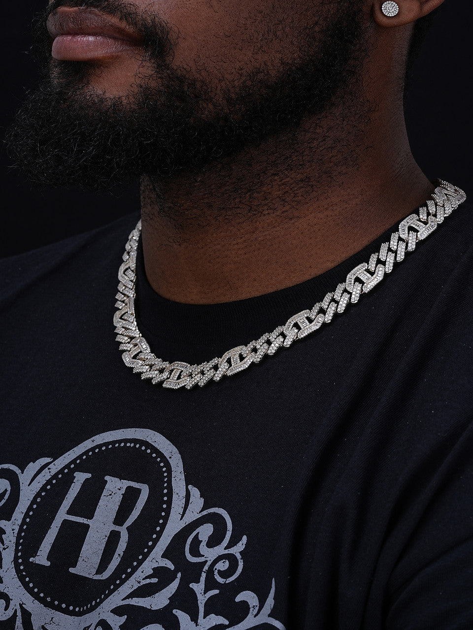 Figarucci Prong Cuban Link Chain Necklace Iced Out CZ Stones - 925 Silver - 15mm - 18"-30"