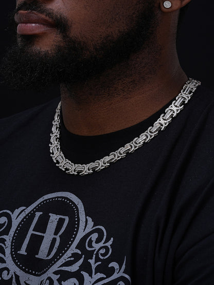 Byzantine Link Chain Necklace Iced Out CZ Stones - 925 Silver - 14mm - 18"-30"