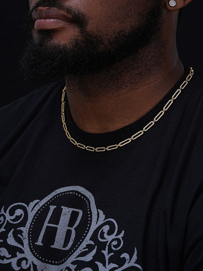 Paperclip Chain Necklace Iced Out CZ Stones - 14k Gold Vermeil 925 Silver - 5mm - 14-24"