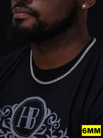 Classic Miami Cuban Link Chain Necklace Iced Out CZ Stones - 925 Silver - 6mm-18mm - 16-30"