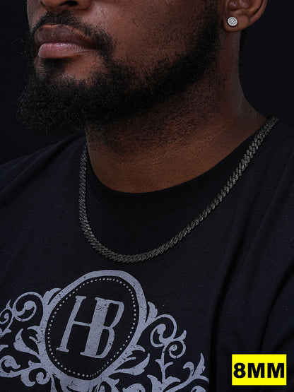 Black MOISSANITE #1 Bestseller Miami Cuban Link Prong Chain Necklace Iced Out - Black Rhodium Over 925 Silver - 8mm-16mm - 16-30"