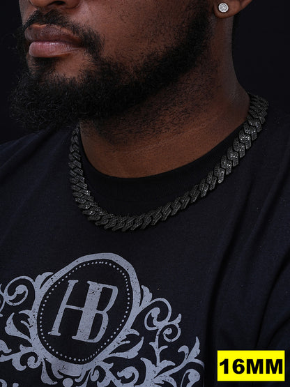 Black MOISSANITE #1 Bestseller Miami Cuban Link Prong Chain Necklace Iced Out - Black Rhodium Over 925 Silver - 8mm-16mm - 16-30"