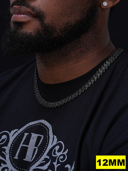 Black MOISSANITE #1 Bestseller Miami Cuban Link Prong Chain Necklace Iced Out - Black Rhodium Over 925 Silver - 8mm-16mm - 16-30"
