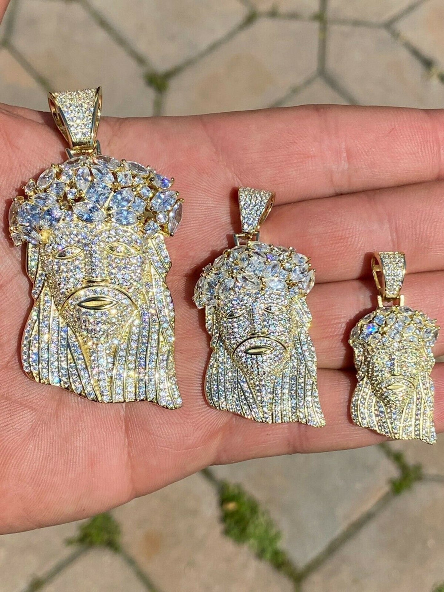 Hip Hop 14k Gold Over 925 Sterling Silver Jesus Piece Flooded Out Pendant Iced