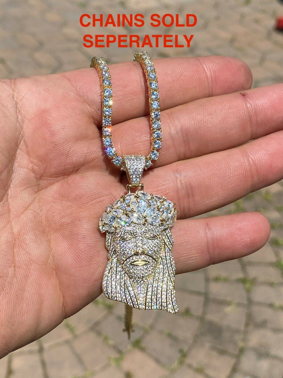 Hip Hop 14k Gold Over 925 Sterling Silver Jesus Piece Flooded Out Pendant Iced
